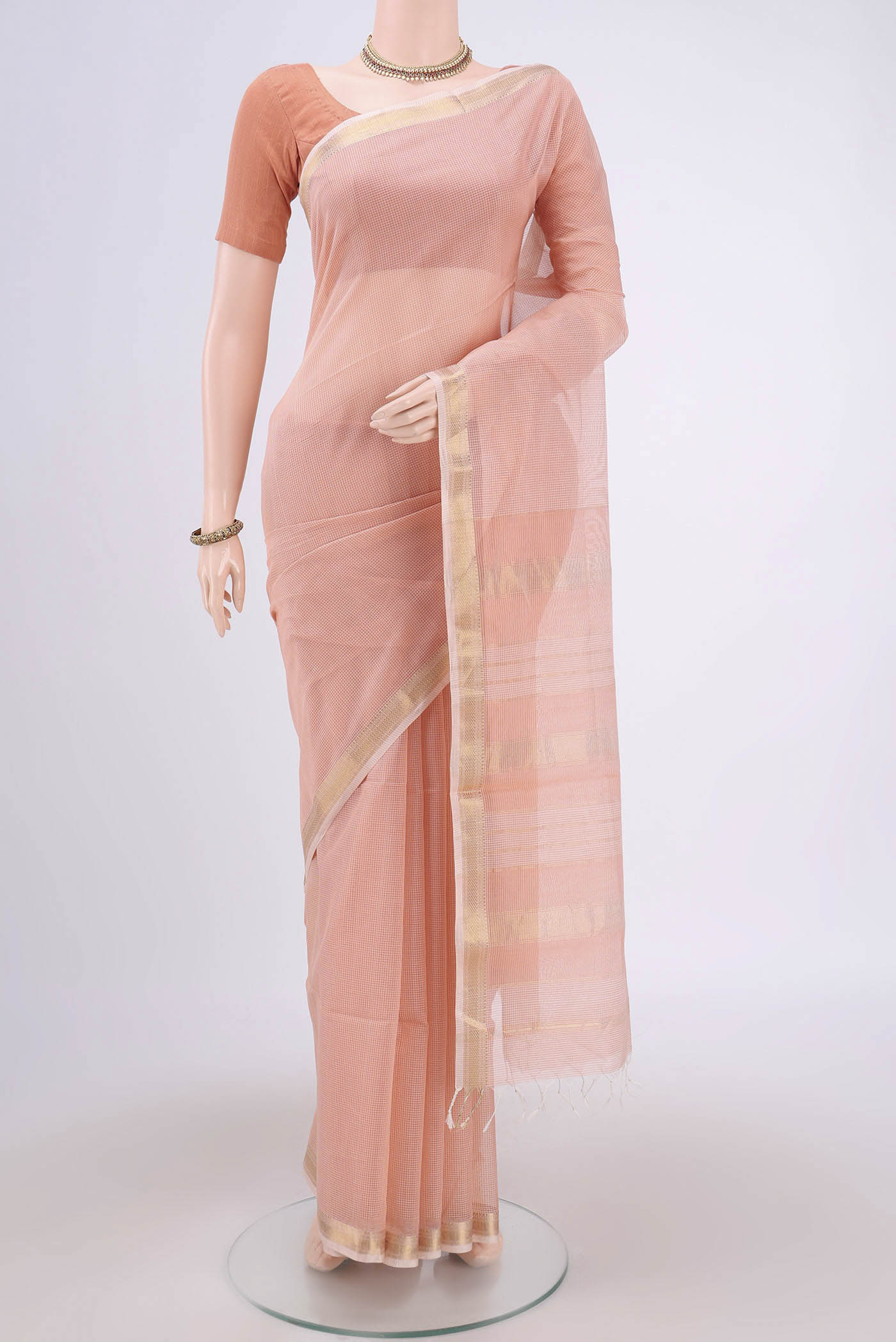 Peach Maheshwari Silk Cotton Saree