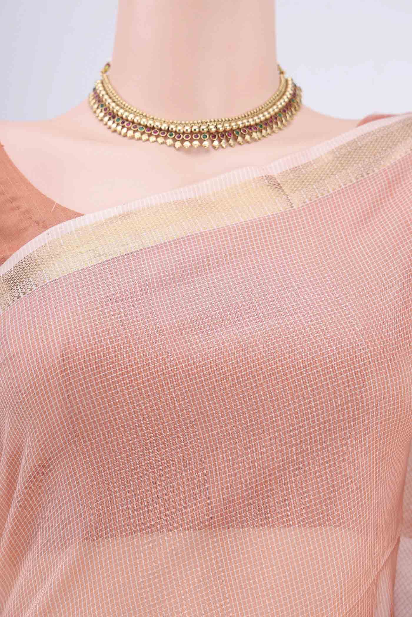 Peach Maheshwari Silk Cotton Saree - Image 2