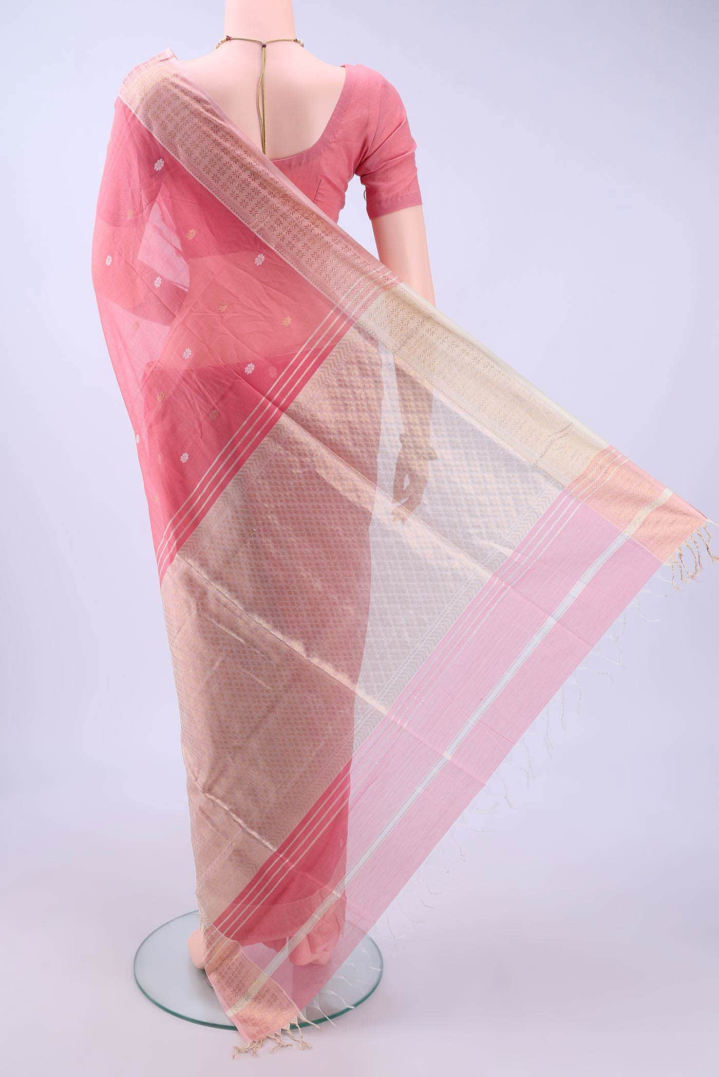 Peach Maheshwari Silk Cotton Saree - Image 2