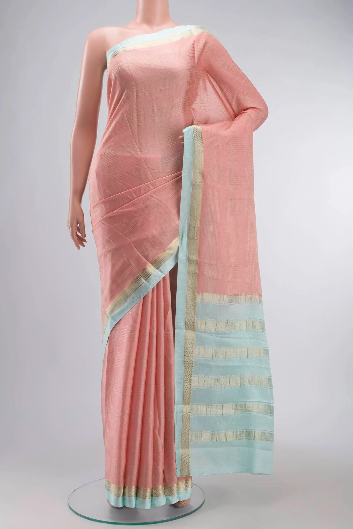 Peach Mysore Crepe Saree
