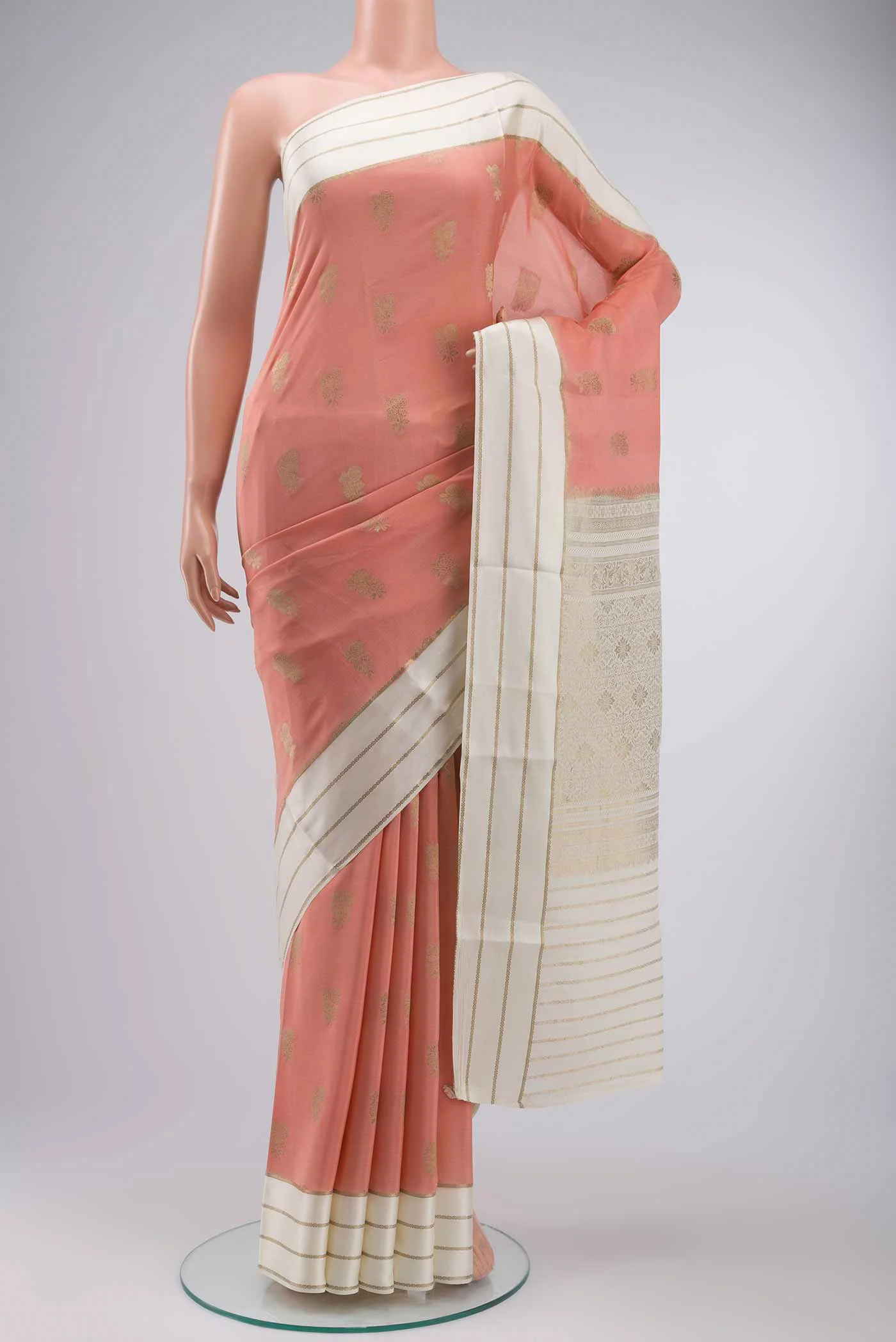 Peach Mysore Crepe Saree