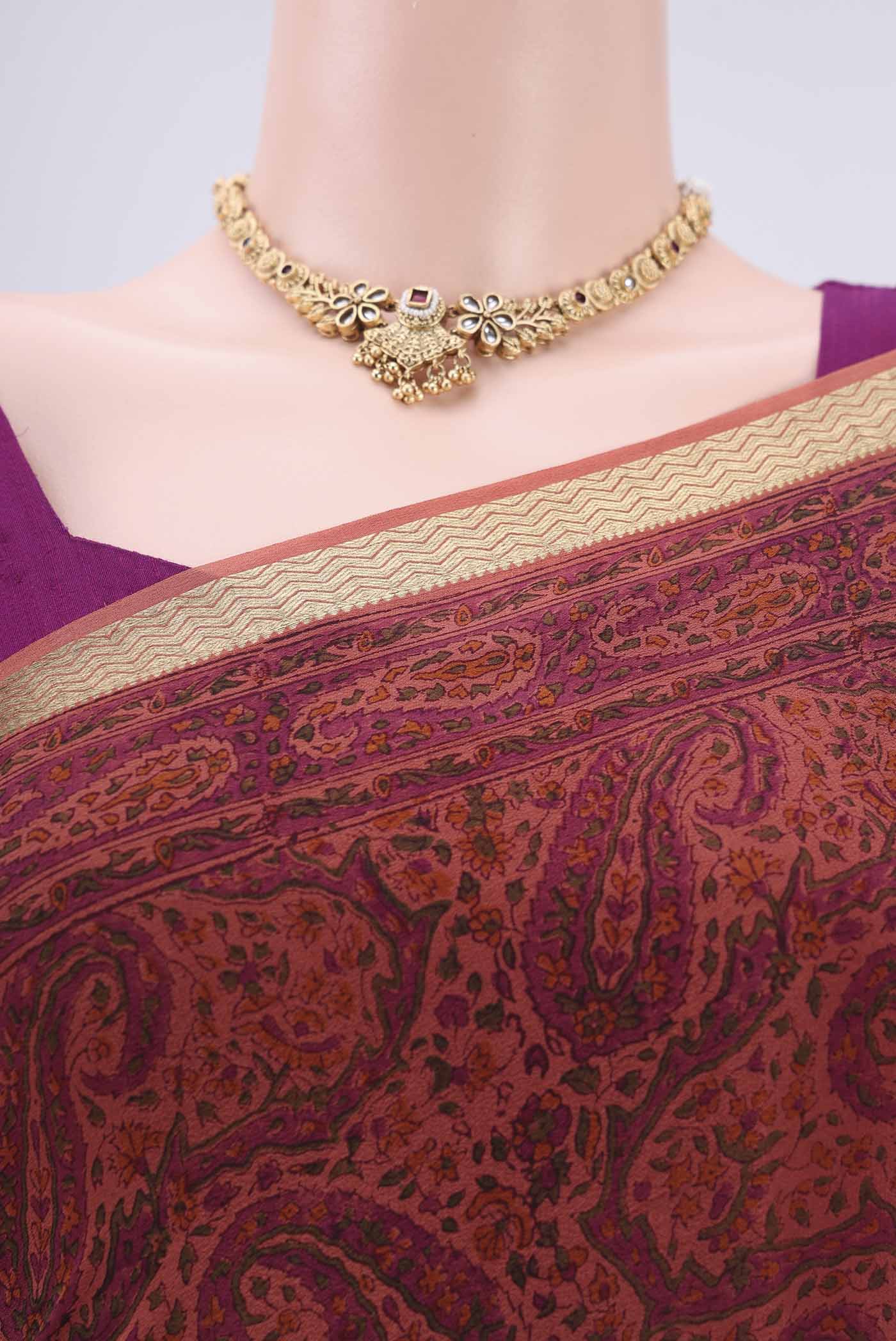 Coral Mysore Crepe Saree - Image 2