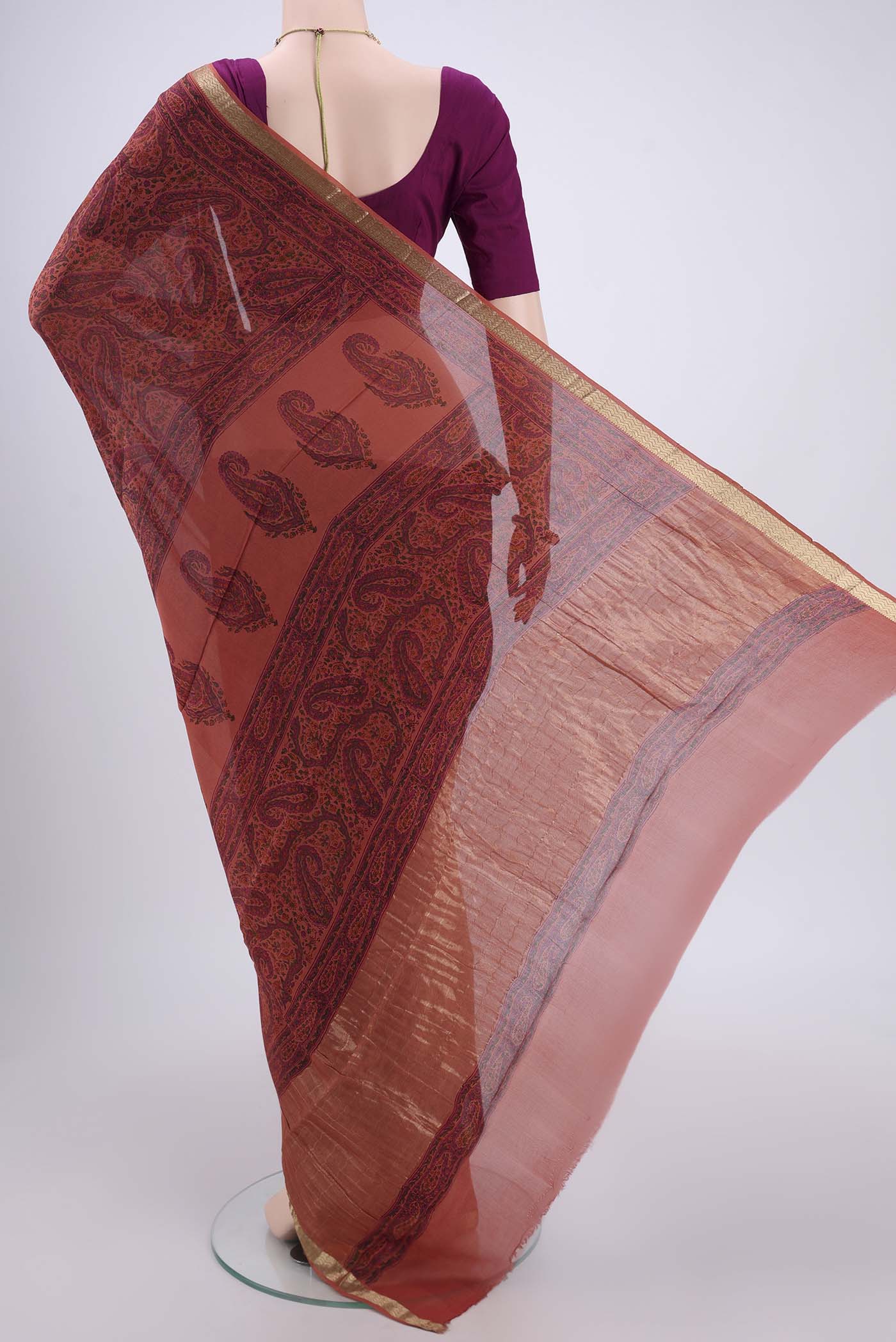 Coral Mysore Crepe Saree - Image 3