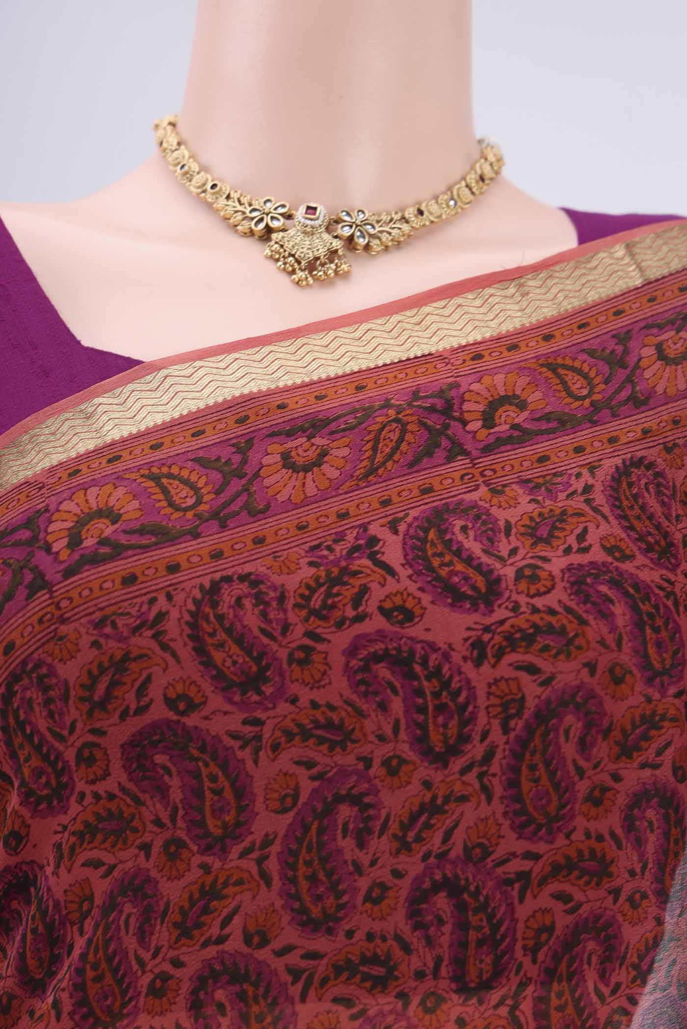 Coral Mysore Crepe Saree - Image 2