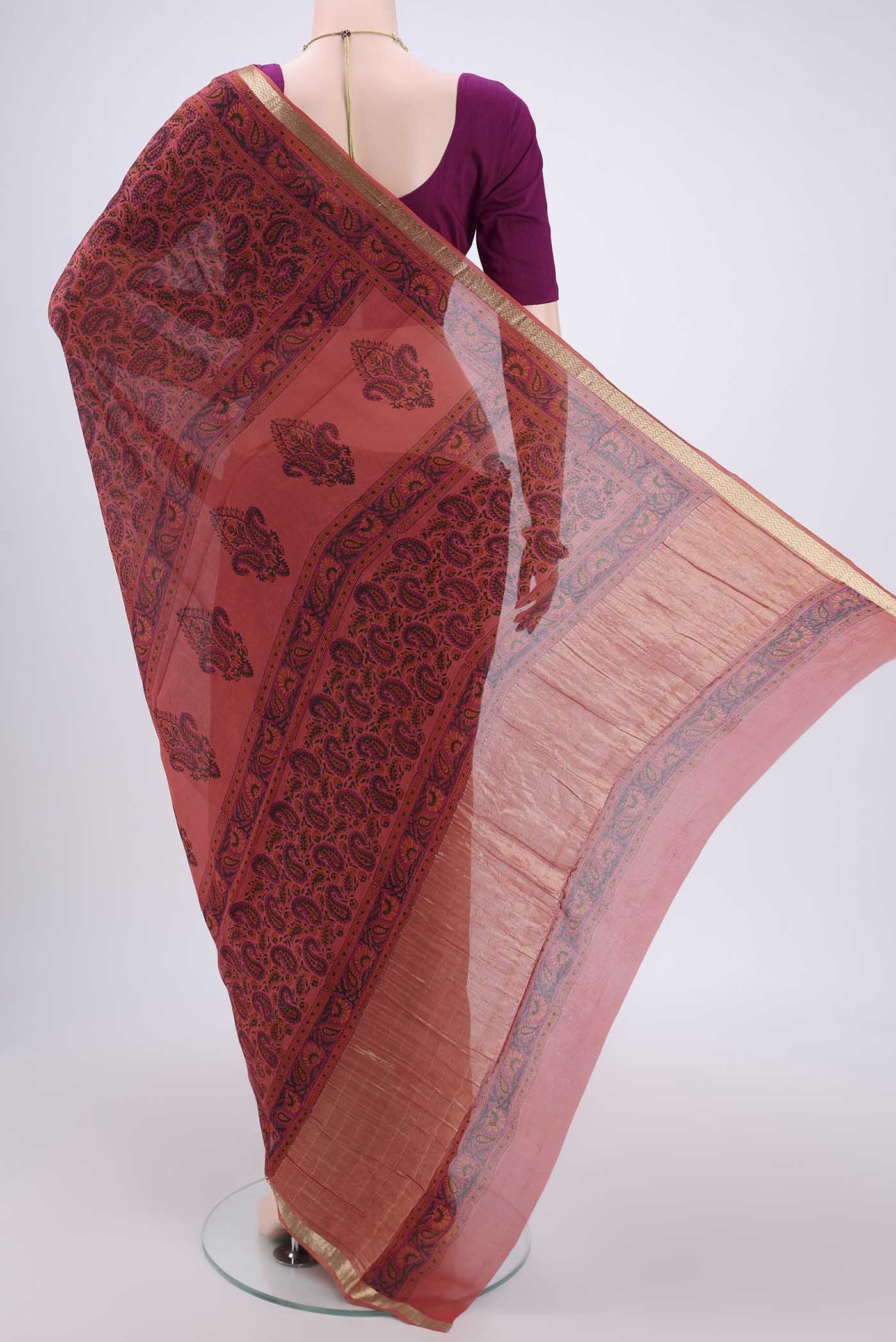 Coral Mysore Crepe Saree - Image 3