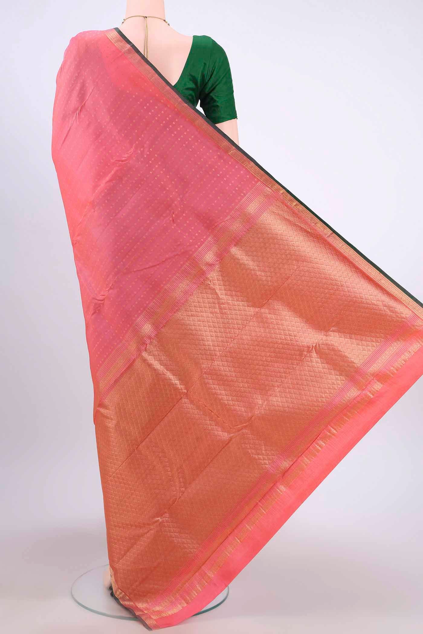Rose pink Kanchipuram Silk Saree - Image 3