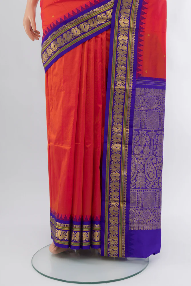 Orange Bangalore Silk Saree - Image 3