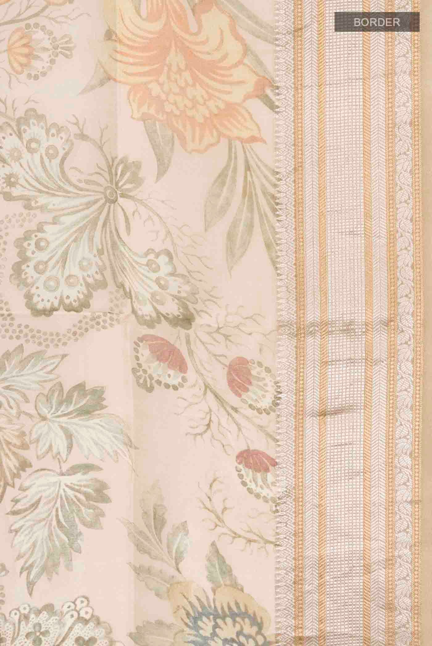Beige Organza Silk Saree - Image 3