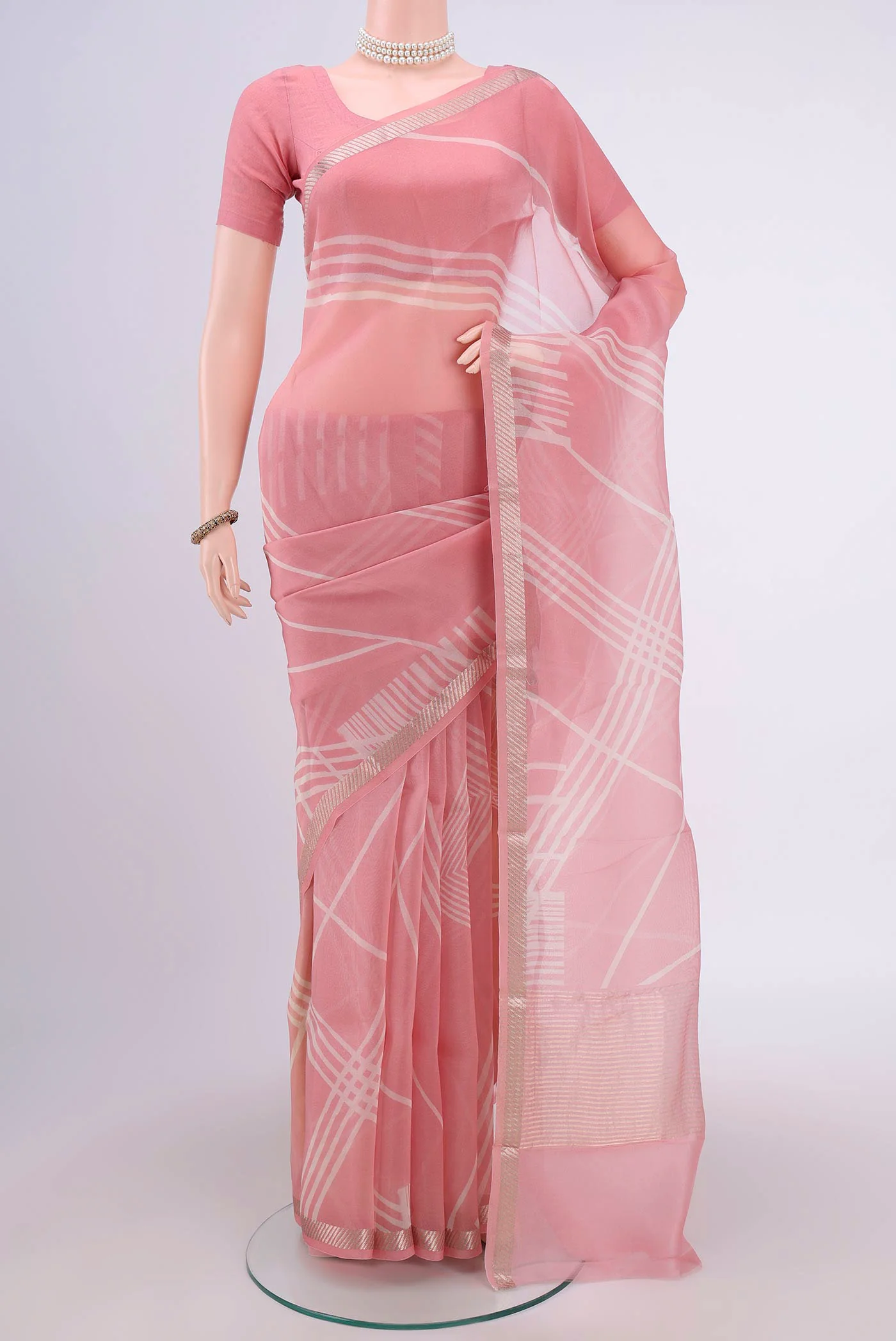Rose pink Organza Silk Saree