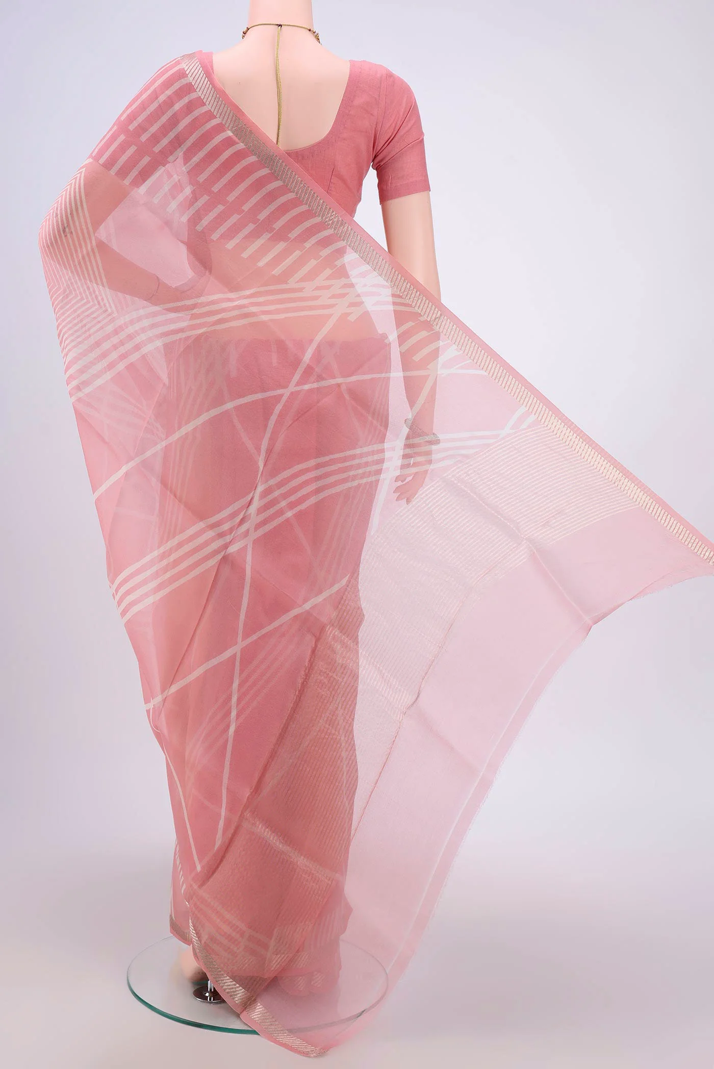 Rose pink Organza Silk Saree - Image 3
