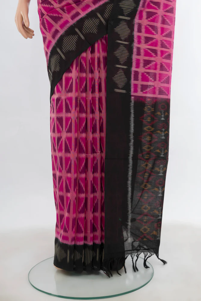 Pink Pochampally Cotton Saree - Image 3