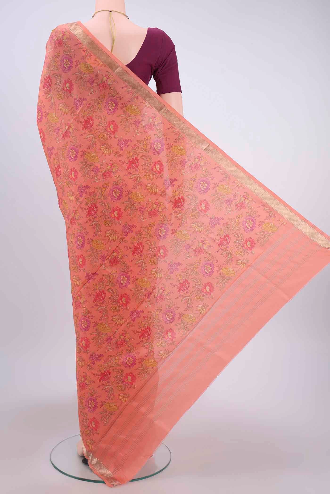 Peach Printed Silk Saree - Image 3
