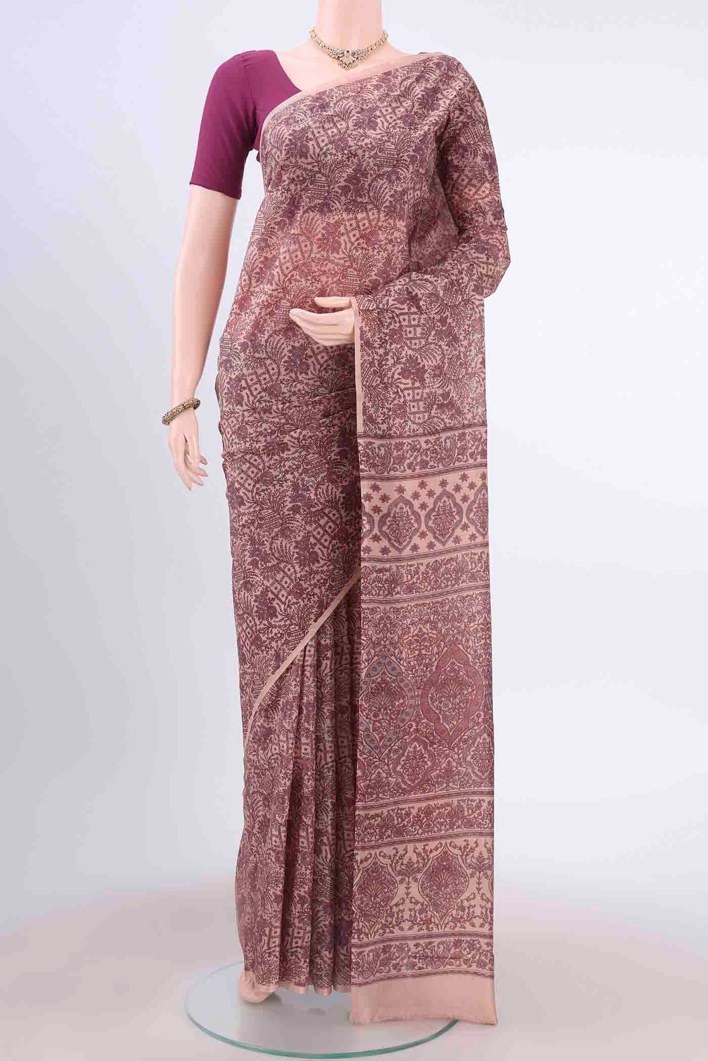Peach Printed Silk Saree