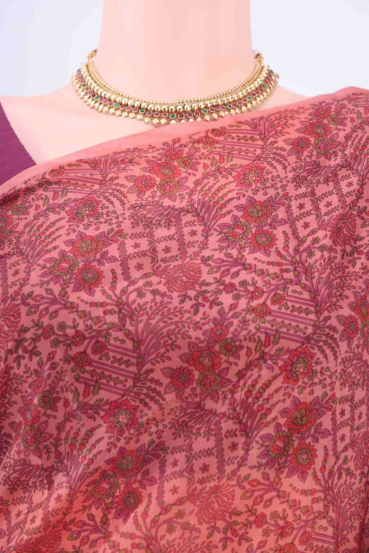 Peach Printed Silk Saree - Image 2