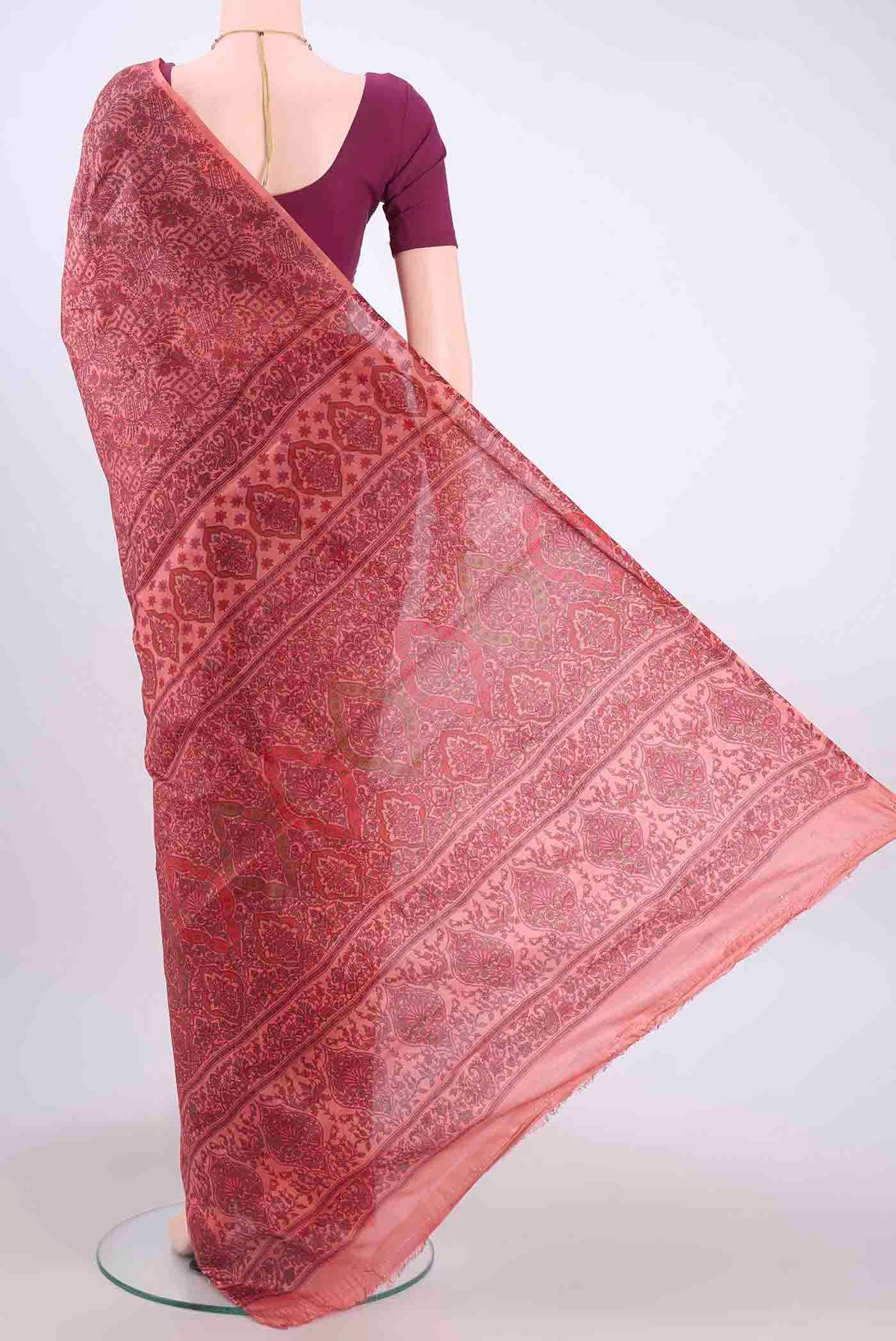 Peach Printed Silk Saree - Image 3