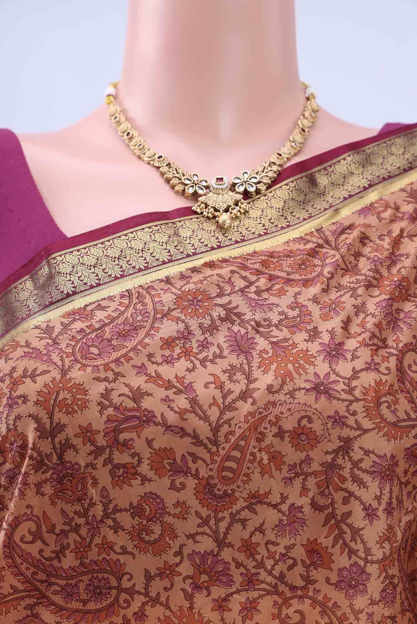 Peach Printed Silk Saree - Image 3