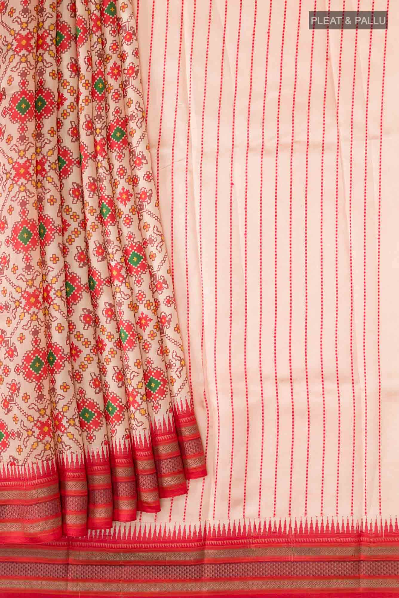 Peach Printed Silk Saree - Image 2