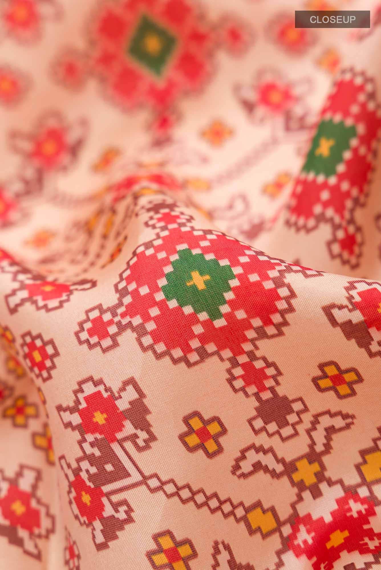 Peach Printed Silk Saree - Image 3