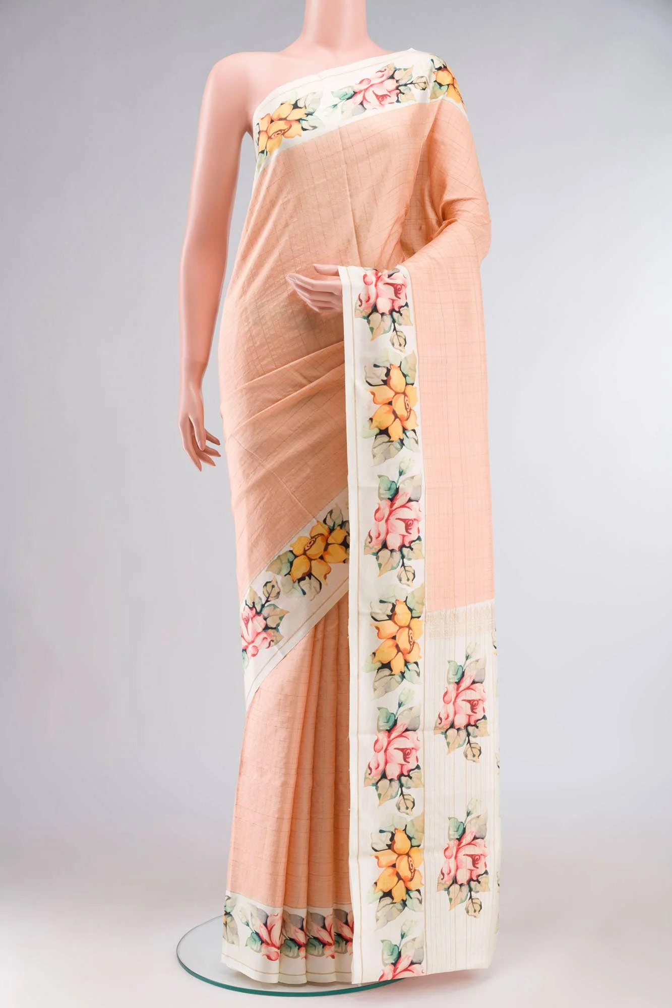Peach Printed Silk Saree