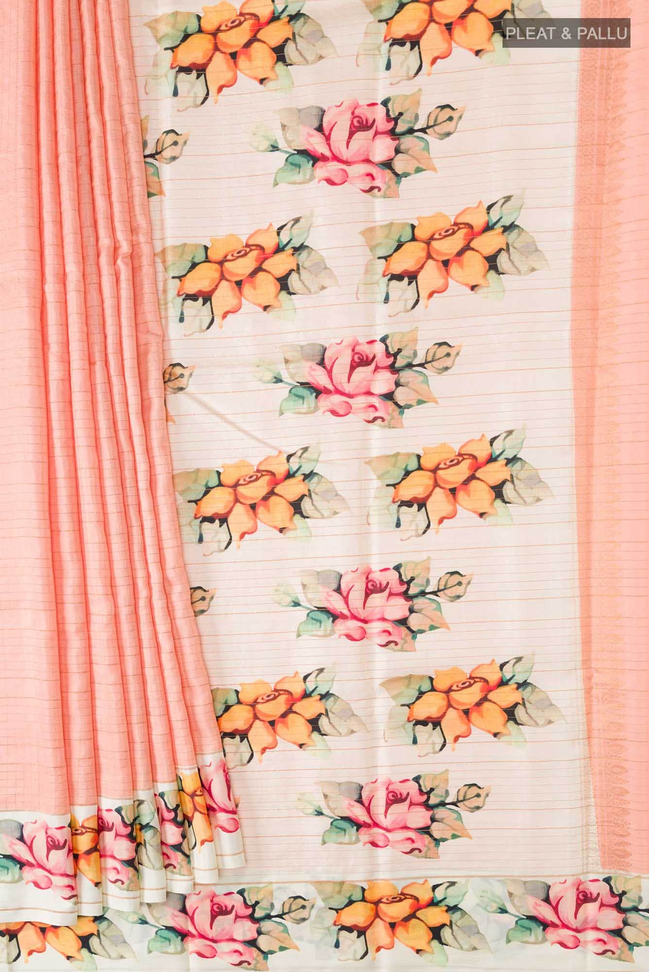 Peach Printed Silk Saree - Image 2