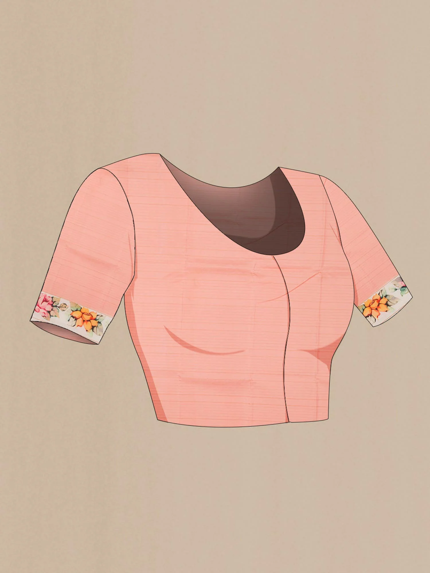 Peach Printed Silk Saree - Image 6
