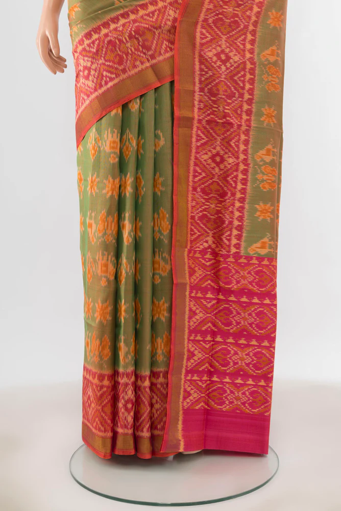 Light Green Rajkot Patola Silk Saree - Image 3