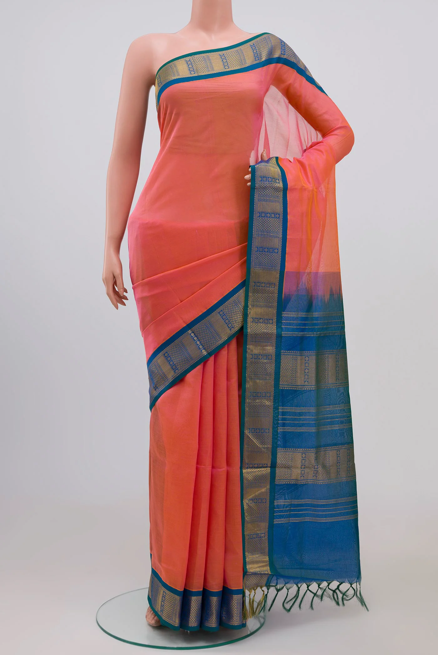 Rose Pink with Yellow Color Silk Cotton Saree