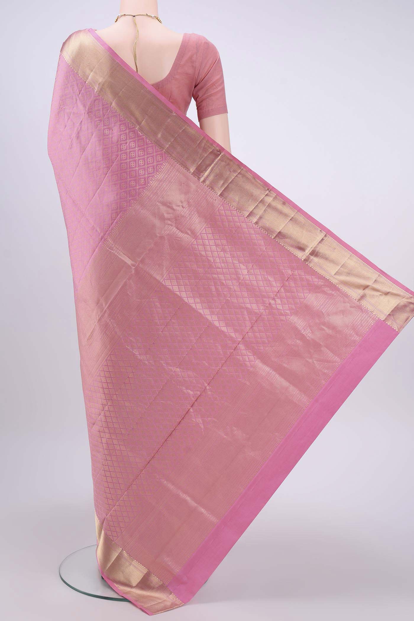 Rose pink Soft Silk Saree - Image 3
