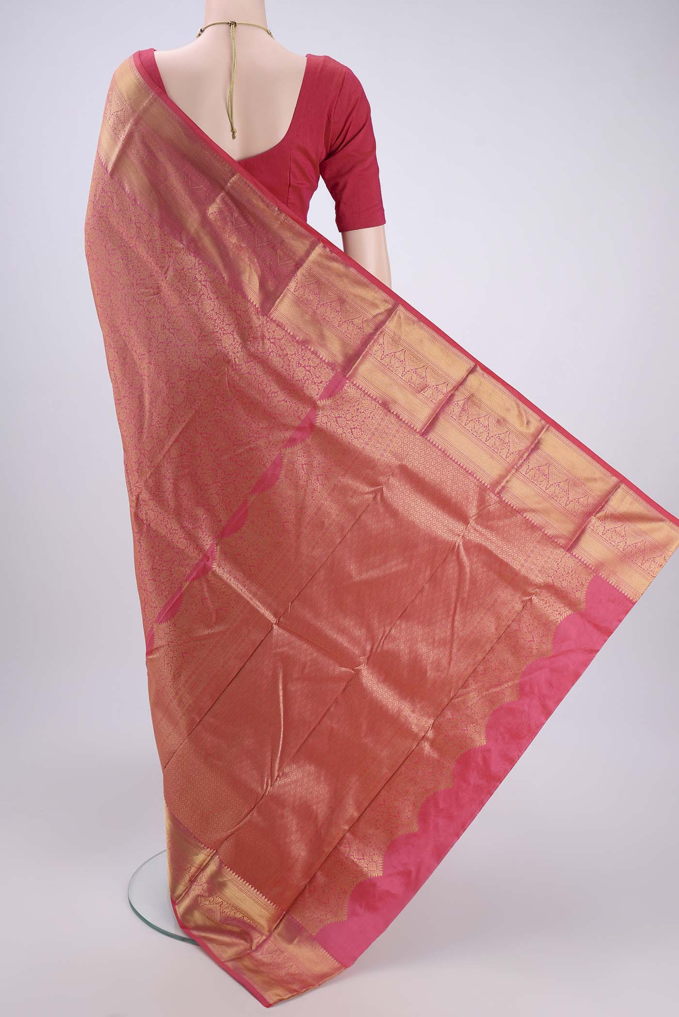 Coral Bangalore Silk Saree - Image 3
