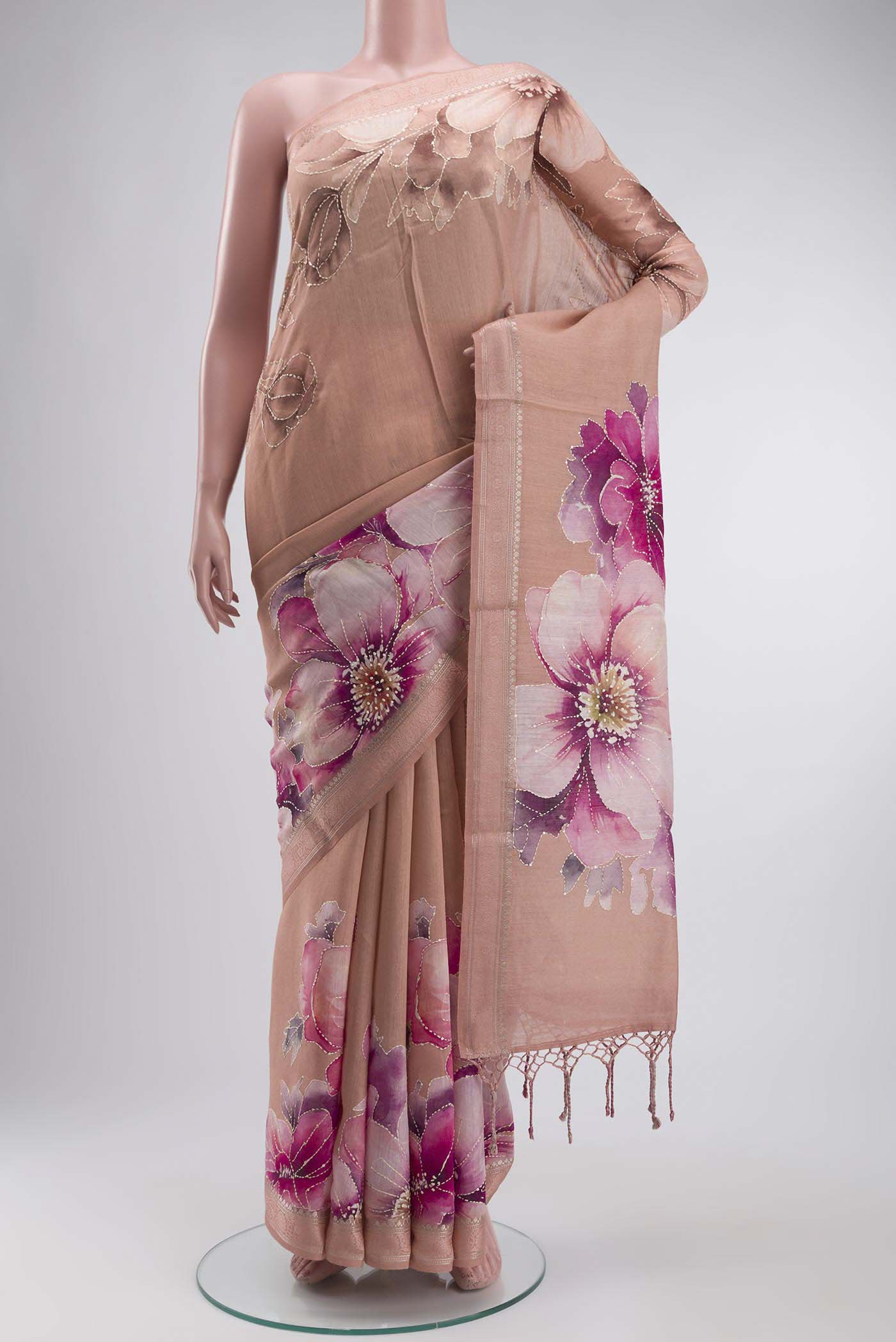 Peach Tussar Silk Saree