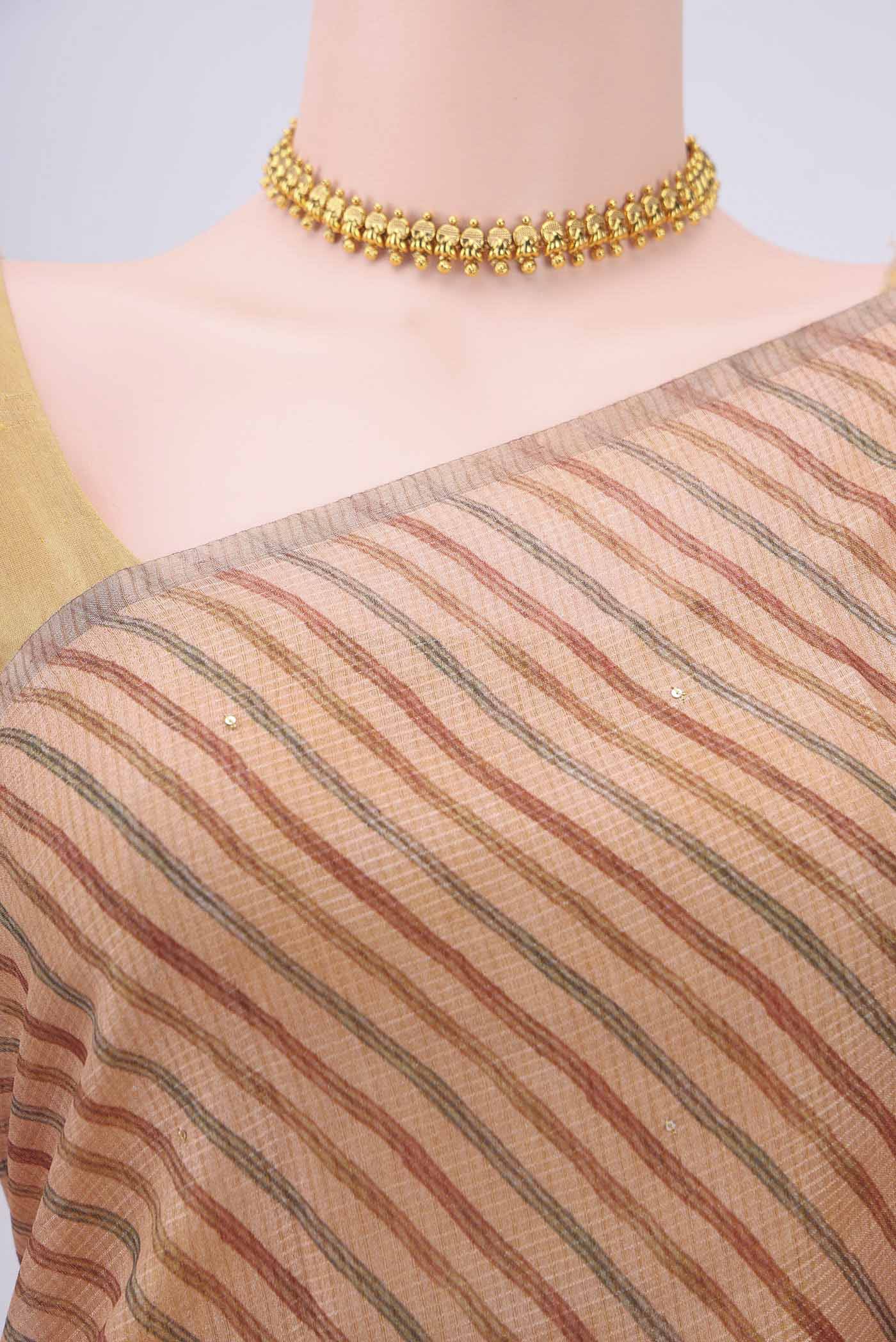 Peach Tussar Silk Saree - Image 2