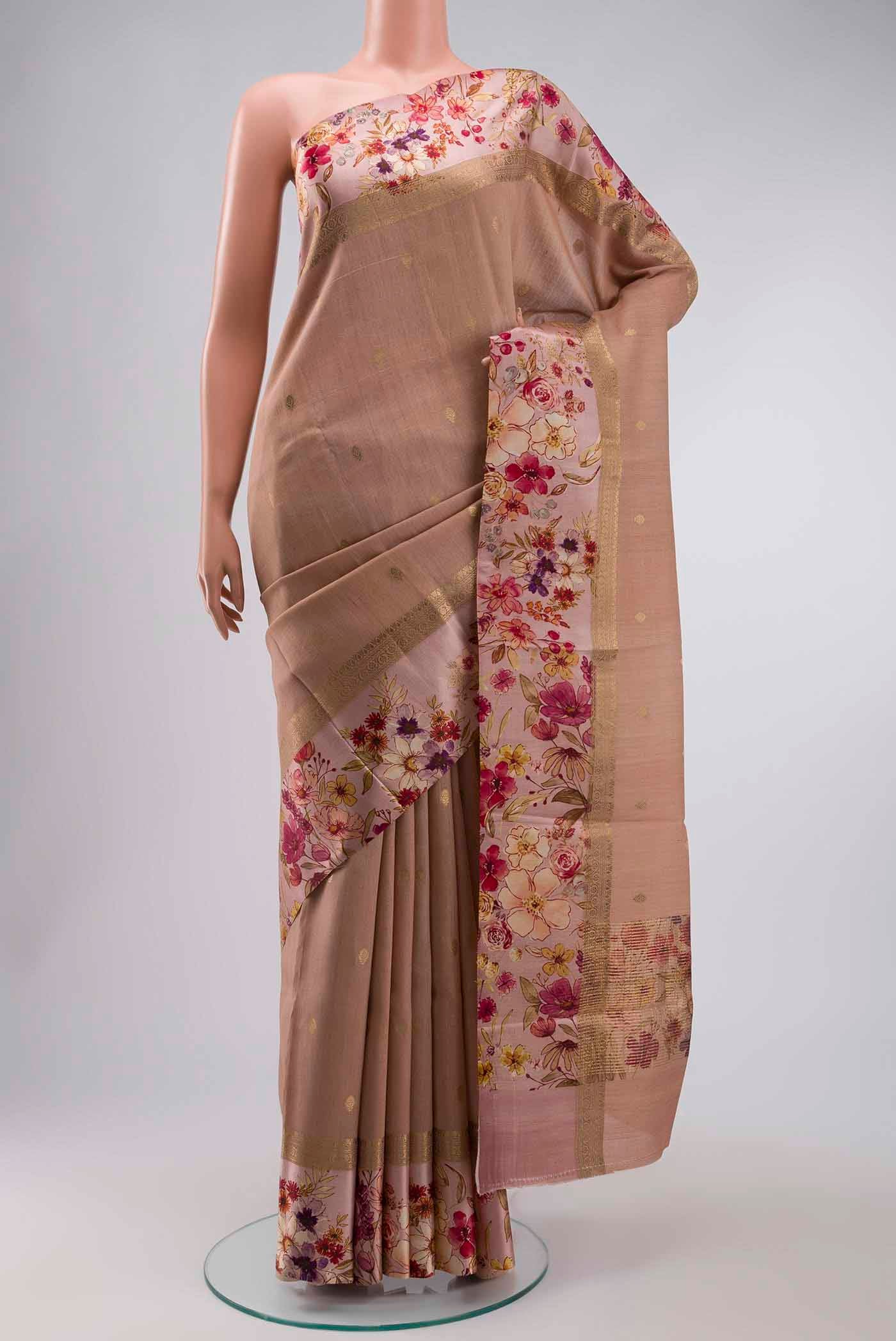 Peach Tussar Silk Saree