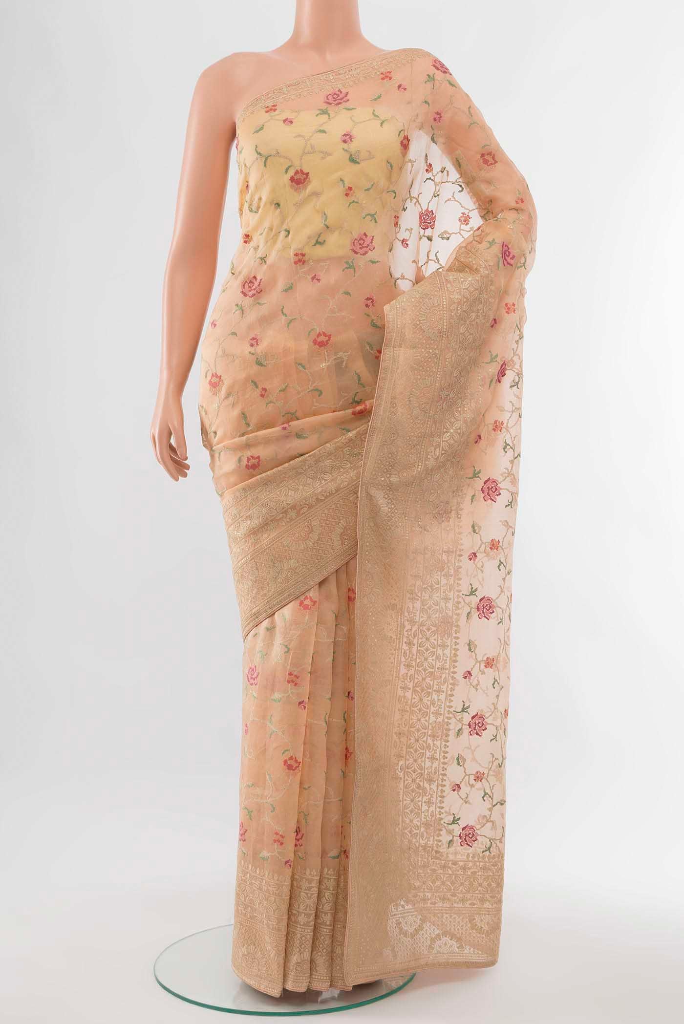 Peach Tussar Silk Saree