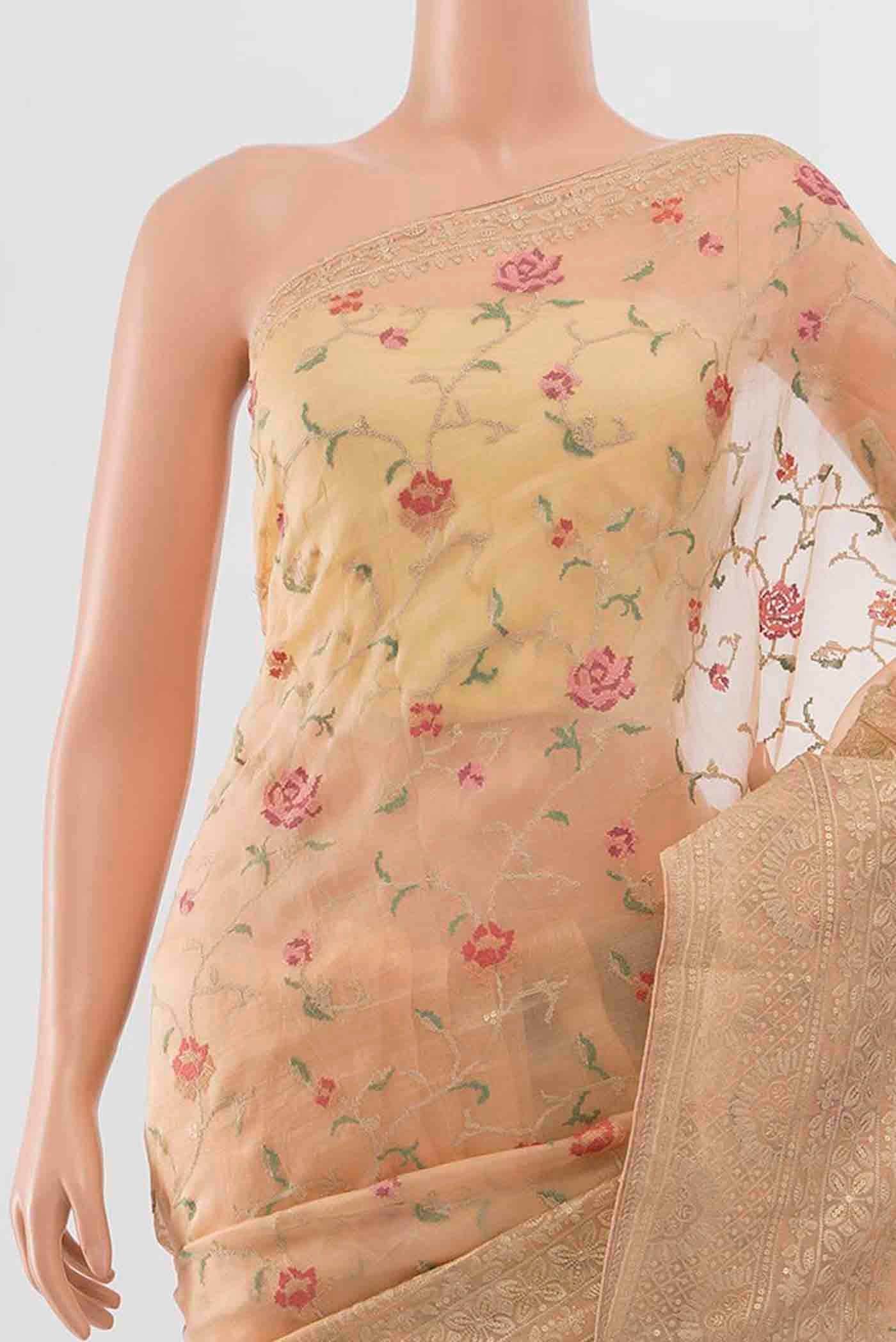 Peach Tussar Silk Saree - Image 2