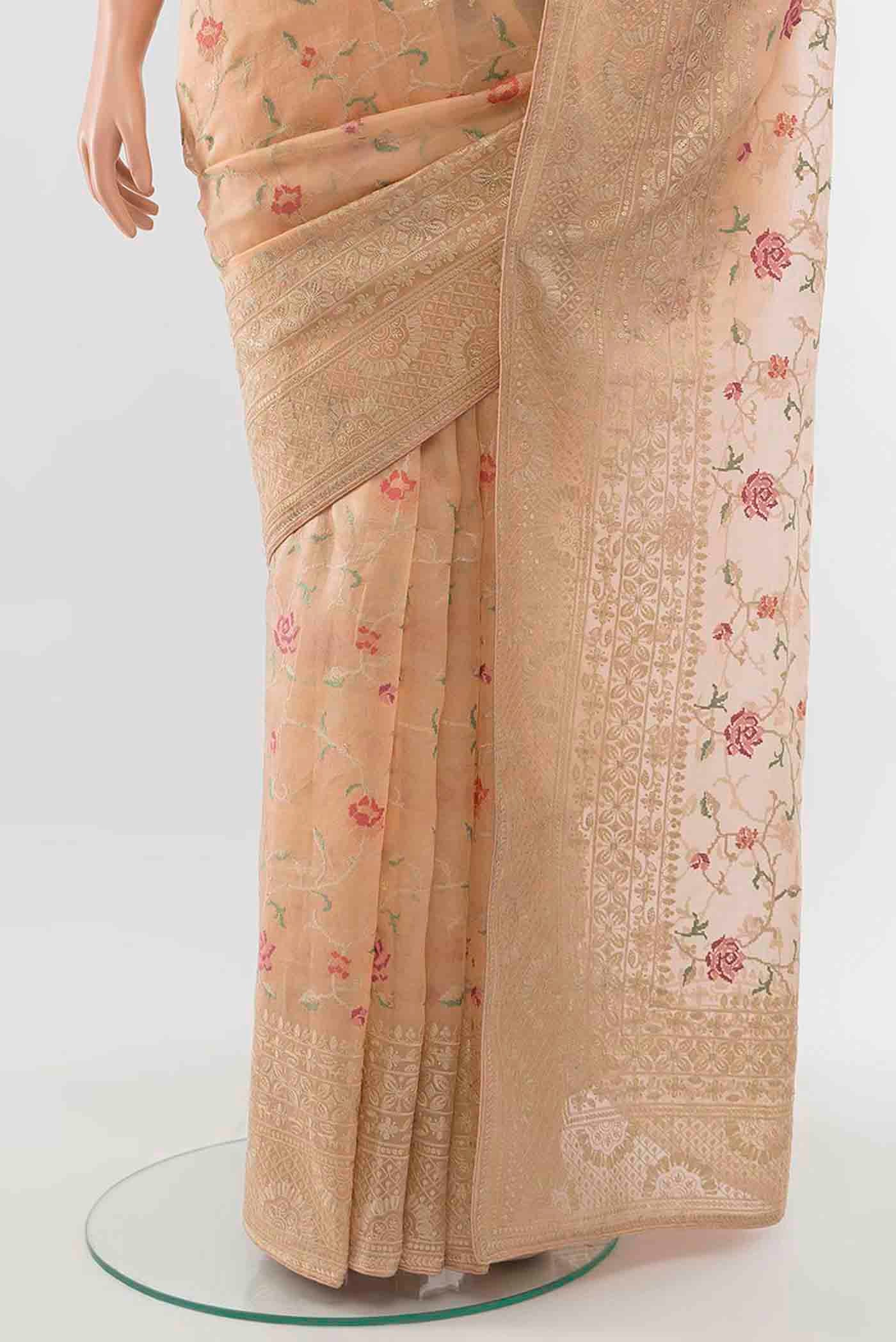 Peach Tussar Silk Saree - Image 3