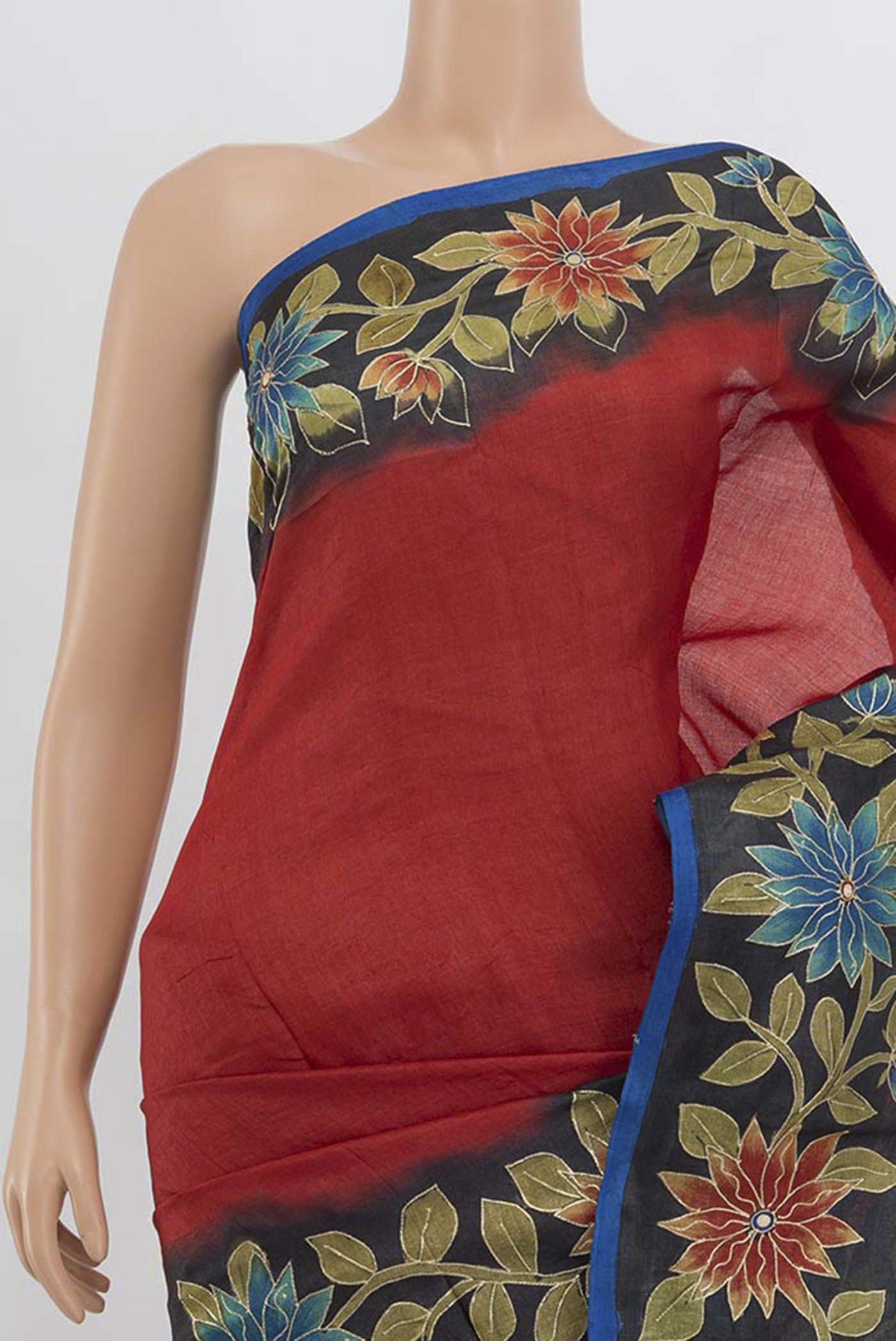 Red Tussar Silk Saree - Image 2