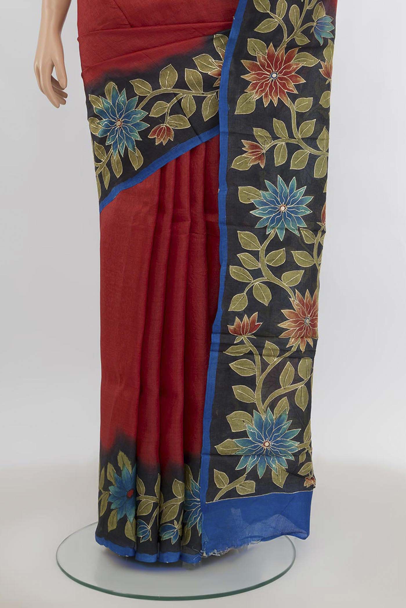 Red Tussar Silk Saree - Image 3