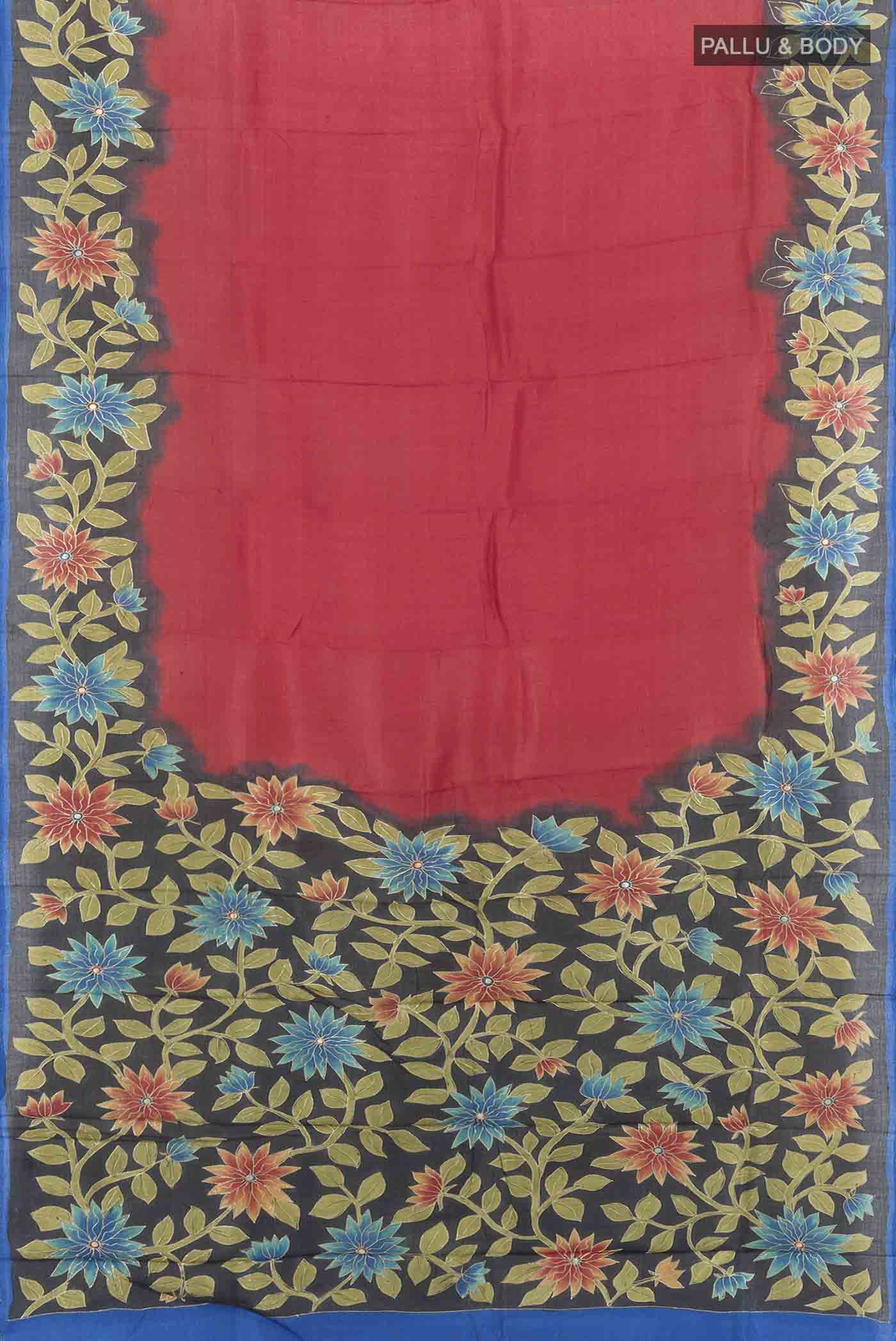 Red Tussar Silk Saree - Image 5