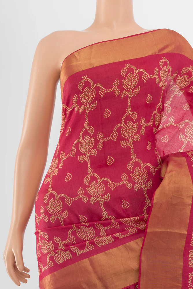 Red Tussar Silk Saree - Image 2