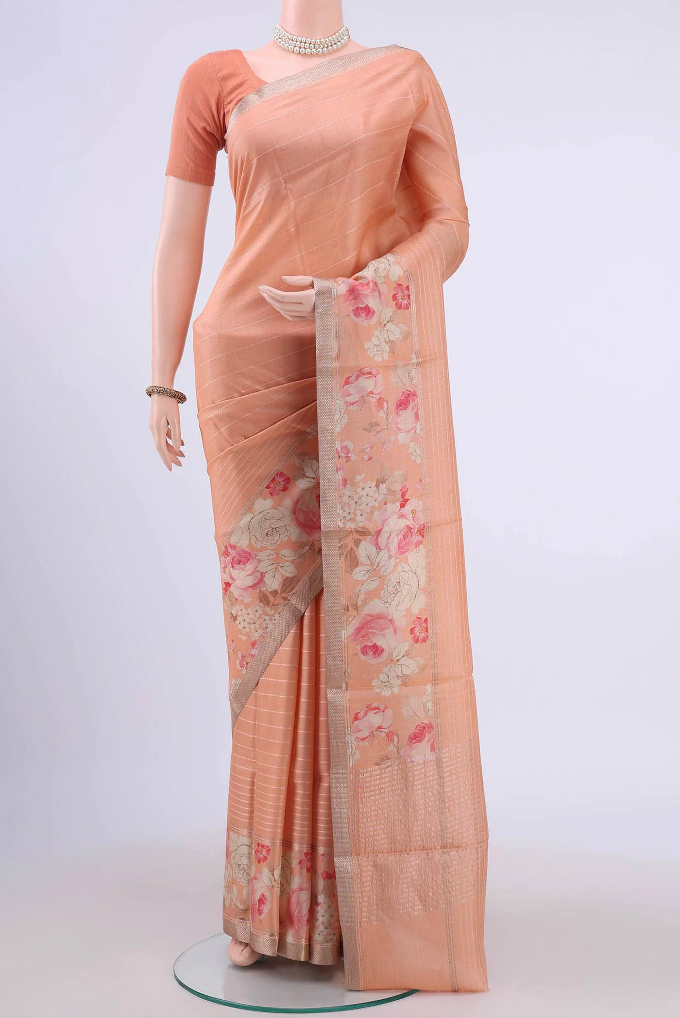 Peach Tussar Silk Saree