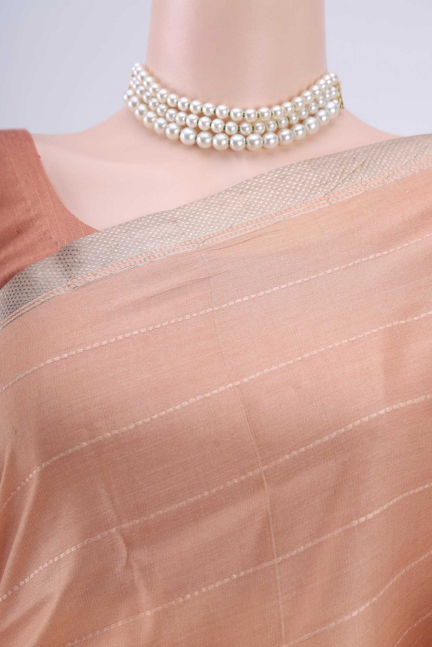 Peach Tussar Silk Saree - Image 2