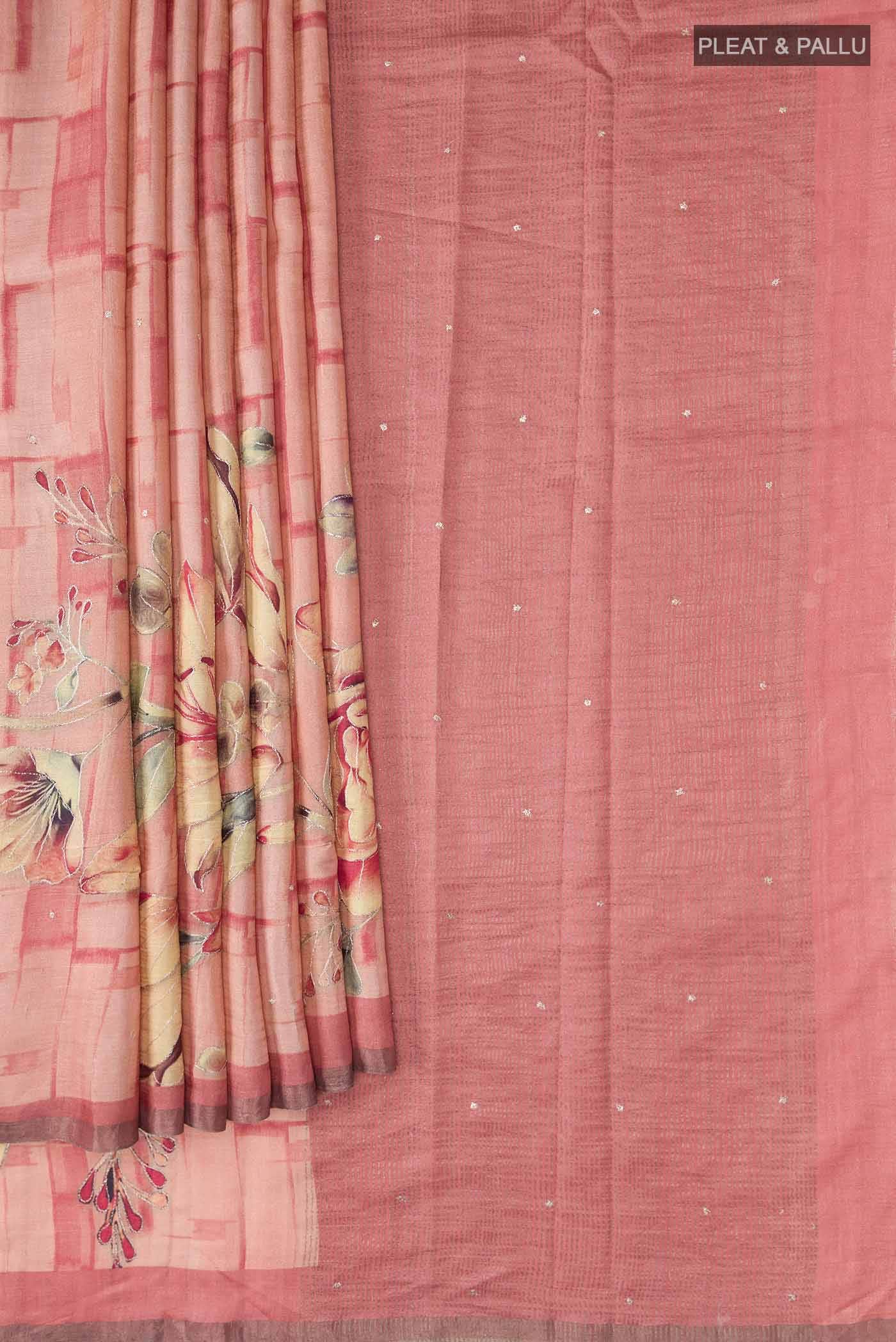 Peach Tussar Silk Saree - Image 2