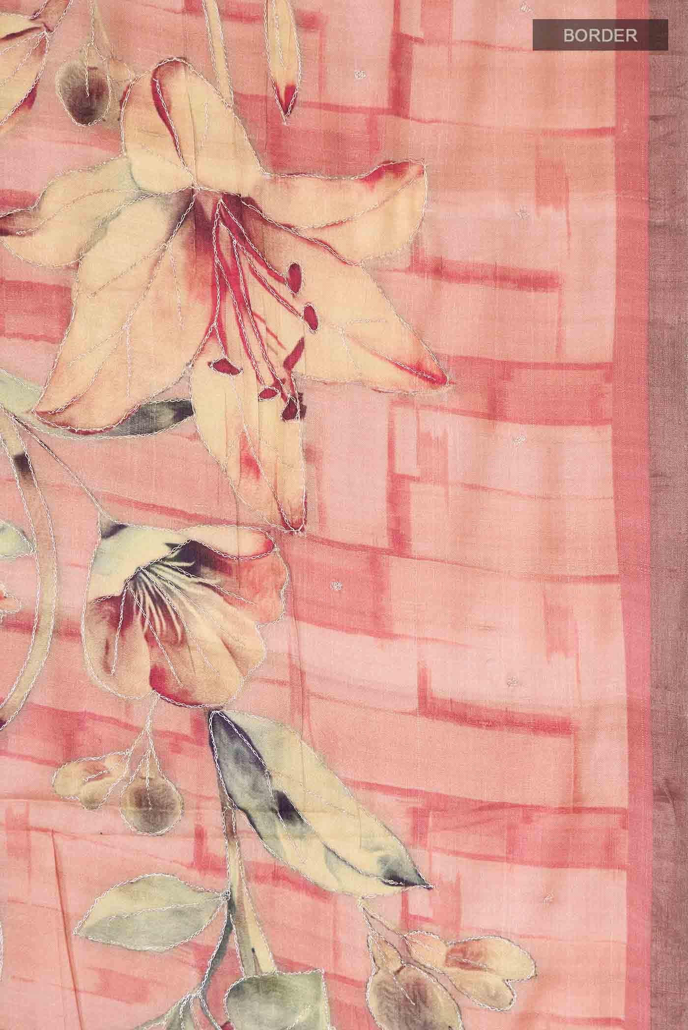 Peach Tussar Silk Saree - Image 5