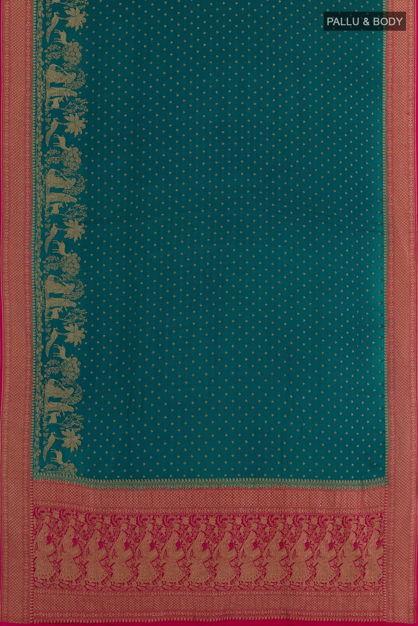 Peacock Blue Banarasi Georgette Saree - Image 3
