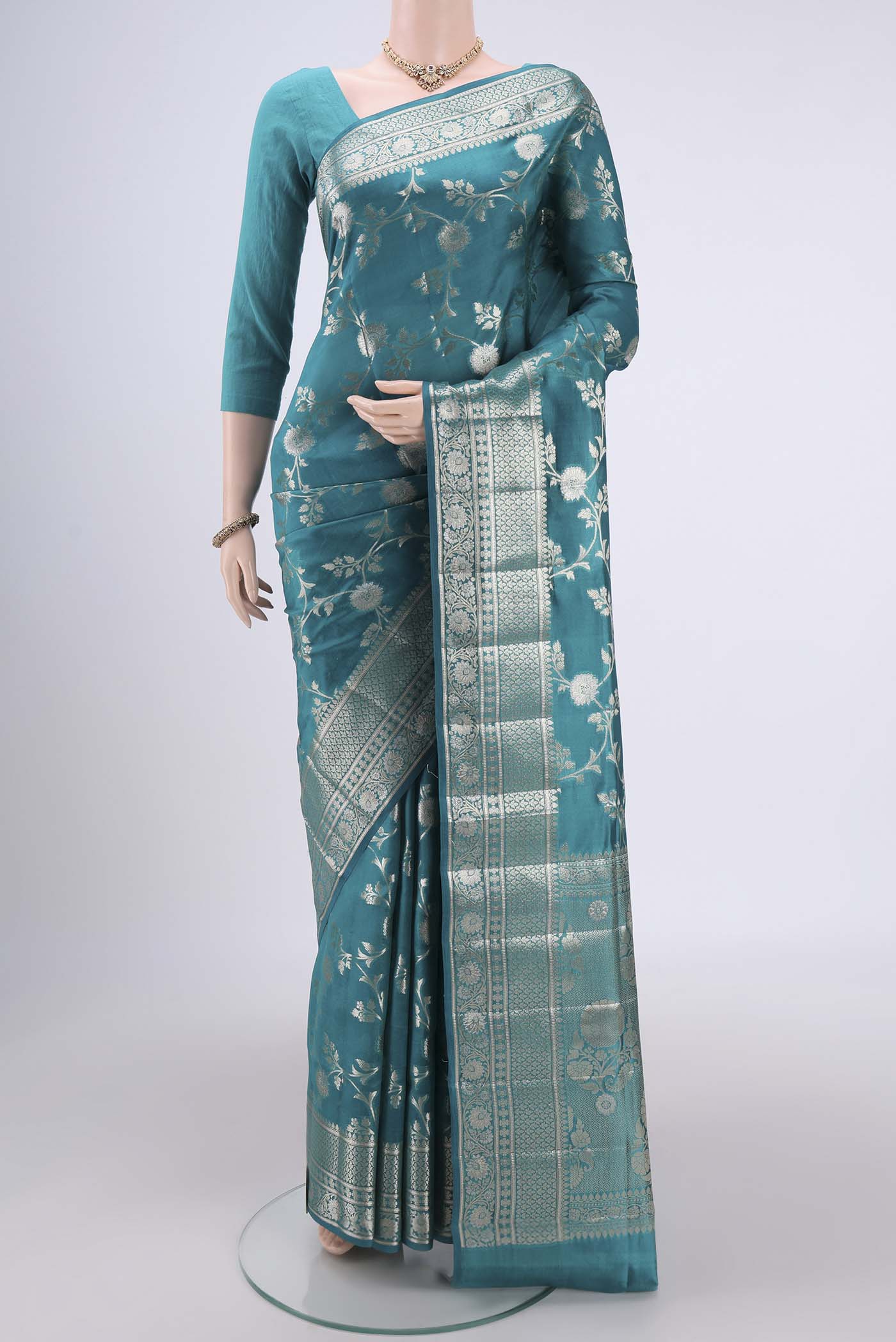 Peacock Blue Banarasi Raw Silk Saree