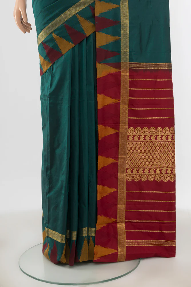 Bottle Green Bangalore Silk - kadyal Saree - Image 3