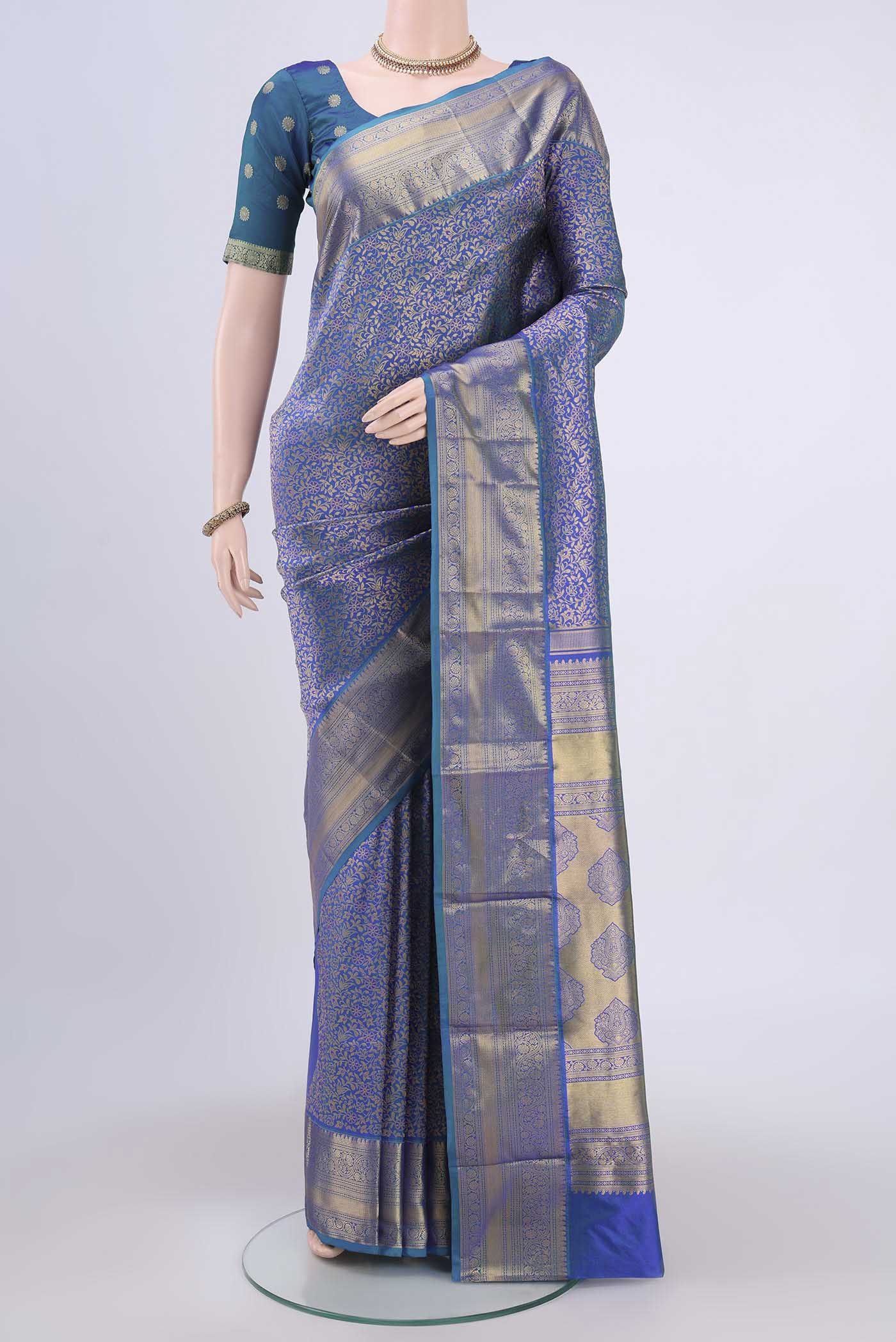 Peacock Blue Bangalore Silk Saree