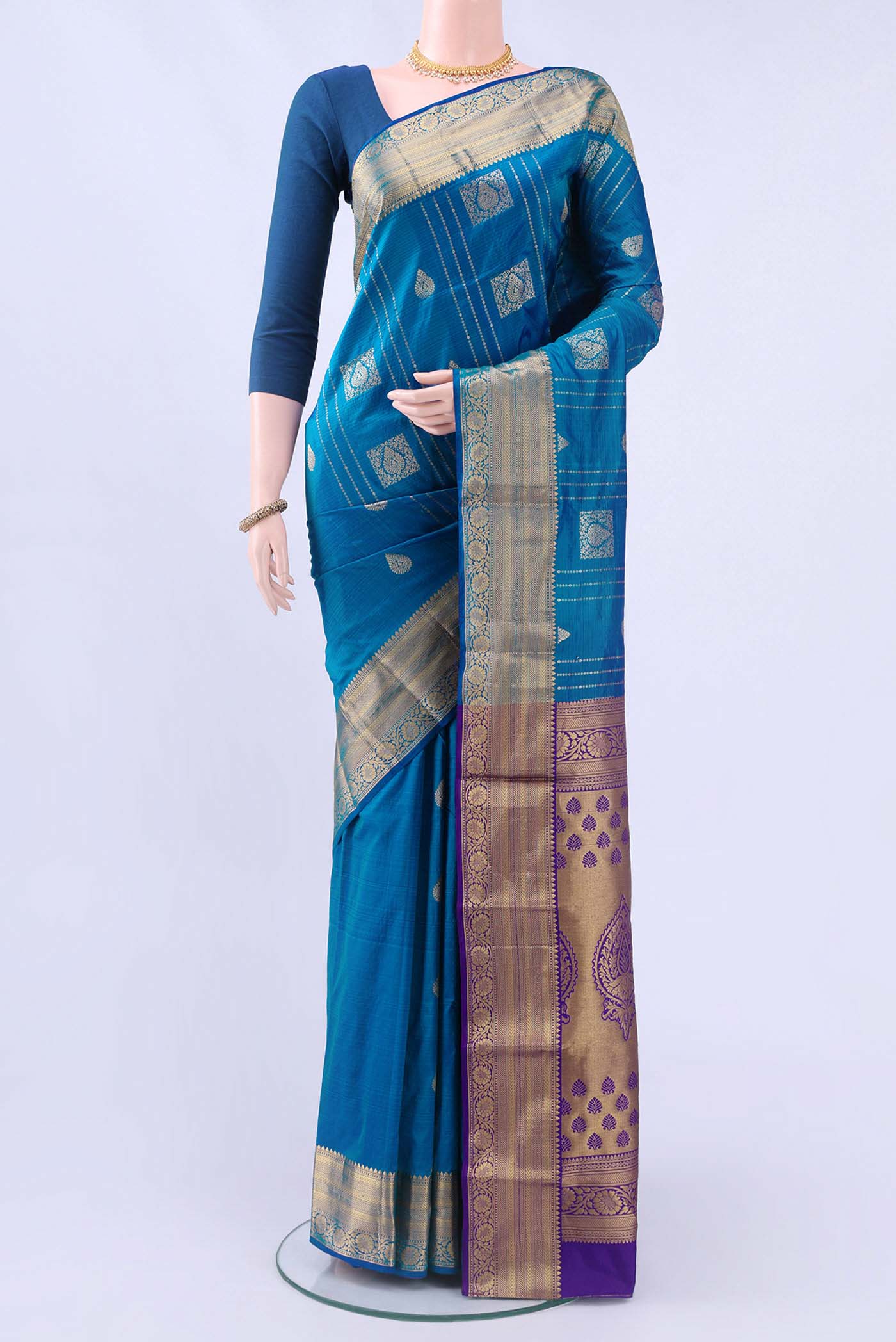 Peacock Blue Bangalore Silk Saree