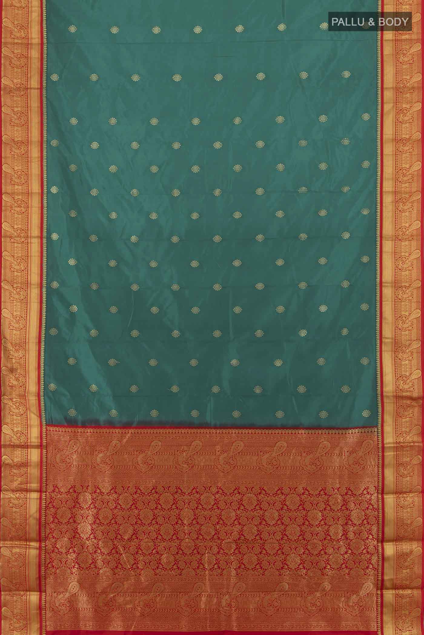 Peacock Blue Blended Bangalore Silk Saree - Image 5