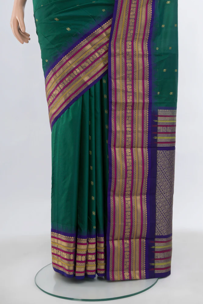 Green Blended Bangalore Silk Saree - Image 3